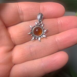 Sunburst Silver and Amber Pendant Necklace